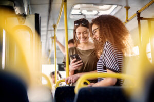 young girls on a bus